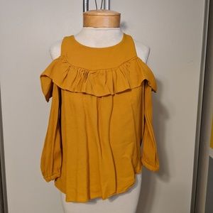 Anthropologie Mauve mustard open sleeve top